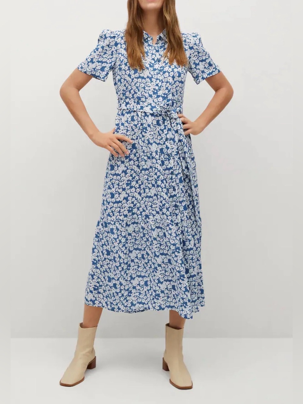 MNG by Mango Blue Floral Midi Dress